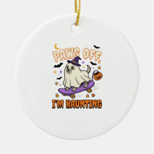 Ornamento De Cerâmica Passeio de Patins Assustador do Cão de Halloween