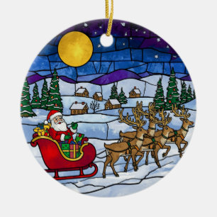Ornamento De Cerâmica Passeio de Trenó do Papai Noel e das Rena em Vitra