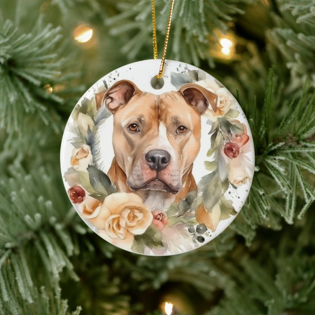 Ornamento De Cerâmica Passeio Festivo de Pitbull de Natal (Árvore)