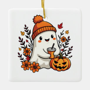 Ornamento De Cerâmica Pastel Autumn Kawaii Ghost Fall Pumpkin Spice
