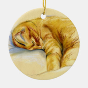 Ornamento De Cerâmica Pastel do gato - gato malhado alaranjado pose
