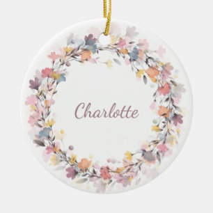 Ornamento De Cerâmica Pastel Floral Wreath Personalizado - Natal