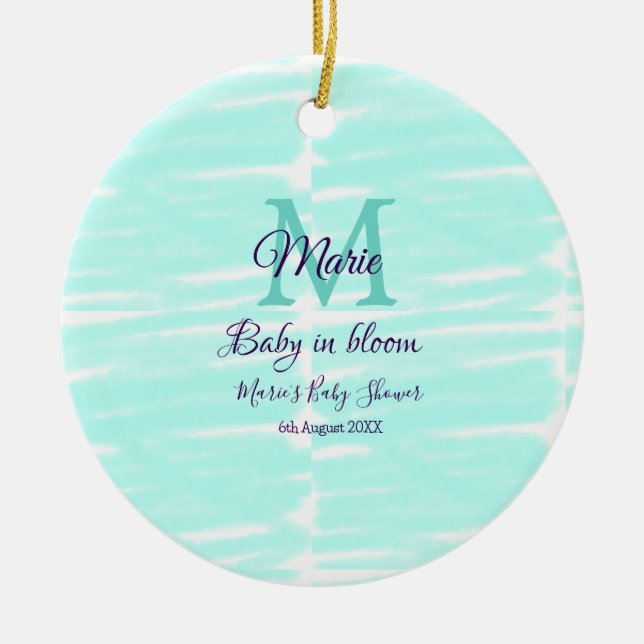 Ornamento De Cerâmica Pastel green baby in bloom monogram baby shower te (Frente)