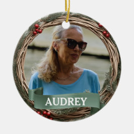 Ornamento De Cerâmica Pastel Green Grapevine Wreath ANY Photo