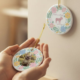 Ornamento De Cerâmica Pastel Pink Floral French Bulldog Custom Photo