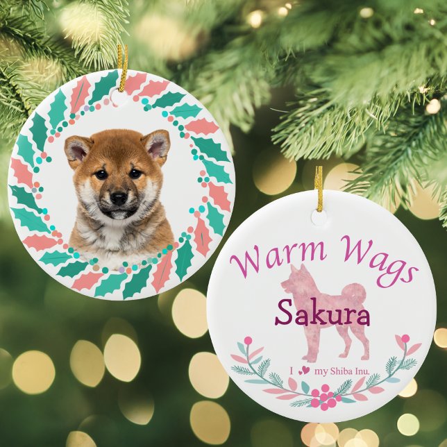 Ornamento De Cerâmica Pastel Pink Shiba Inu | Personalized Christmas (Criador carregado)