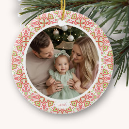 Ornamento De Cerâmica Pastel Round Ceramic Photo Christmas Ornament