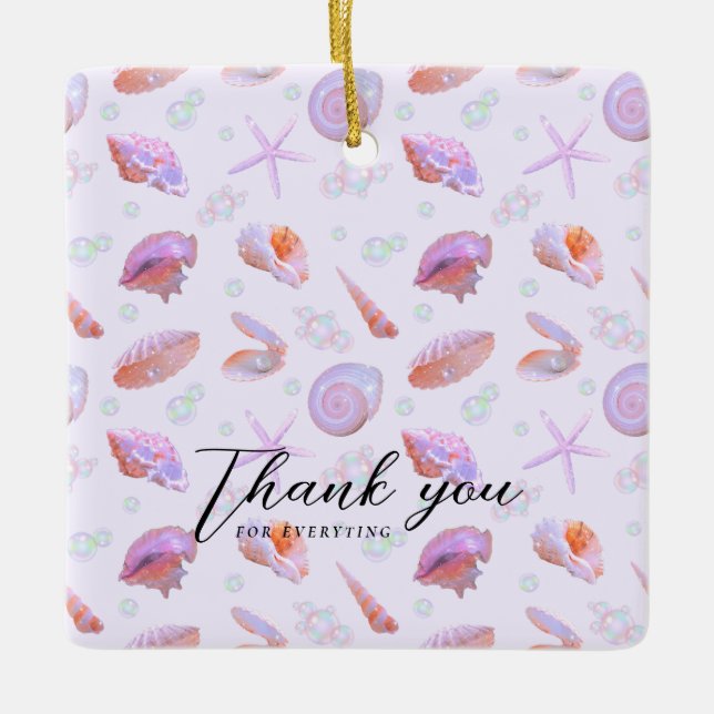 Ornamento De Cerâmica Pastel Seashell Pattern with Custom Text (Frente)