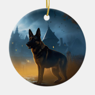 Ornamento De Cerâmica Pastor Alemão de Halloween Assustador