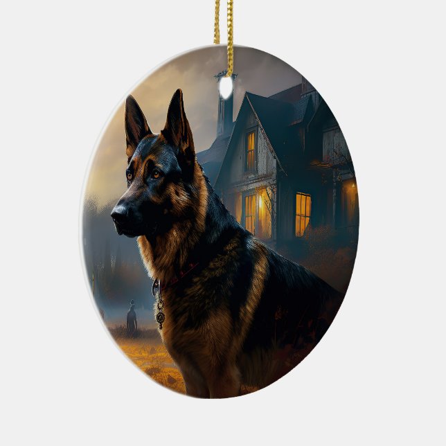 Ornamento De Cerâmica Pastor Alemão de Halloween Assustador (Direito )