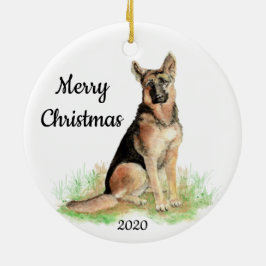 Ornamento De Cerâmica Pastor Alemão Natal Data Personalizada Aquarela