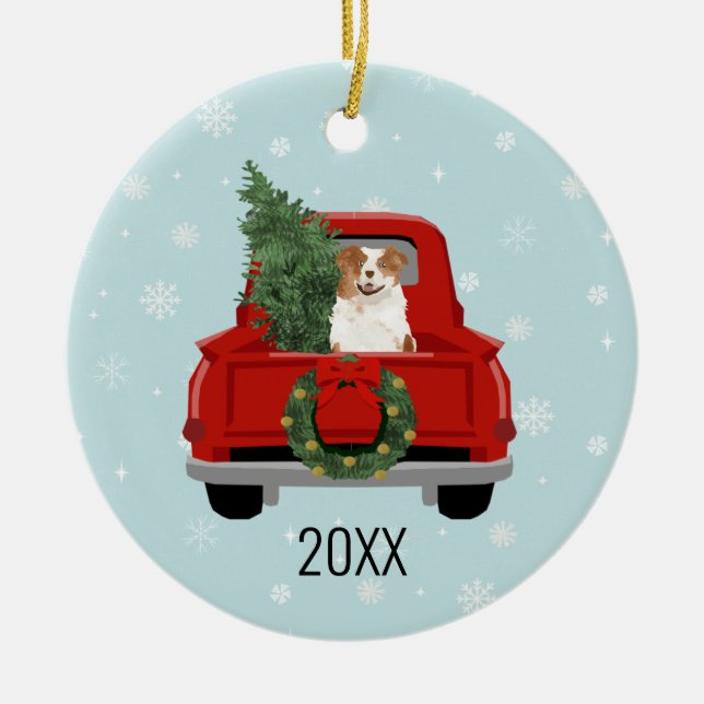 Ornamento De Cerâmica pastor australiano de salão vermelho (Frente)