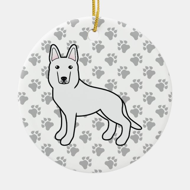 Ornamento De Cerâmica Pastor branco/German shepherd branco (Frente)