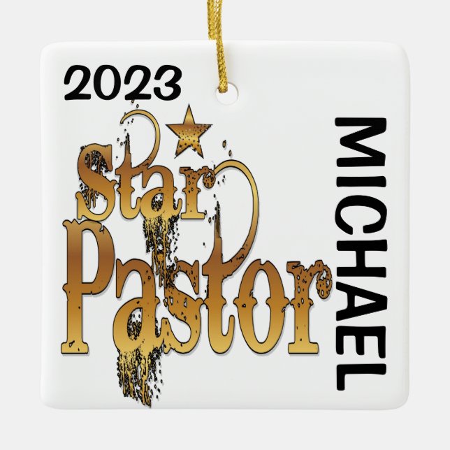 Ornamento De Cerâmica Pastor estelar PERSONALIZADO (Frente)