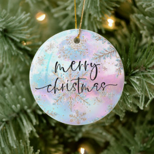 Ornamento De Cerâmica Pastos bonito com flocos de neve Dourados Feliz Na