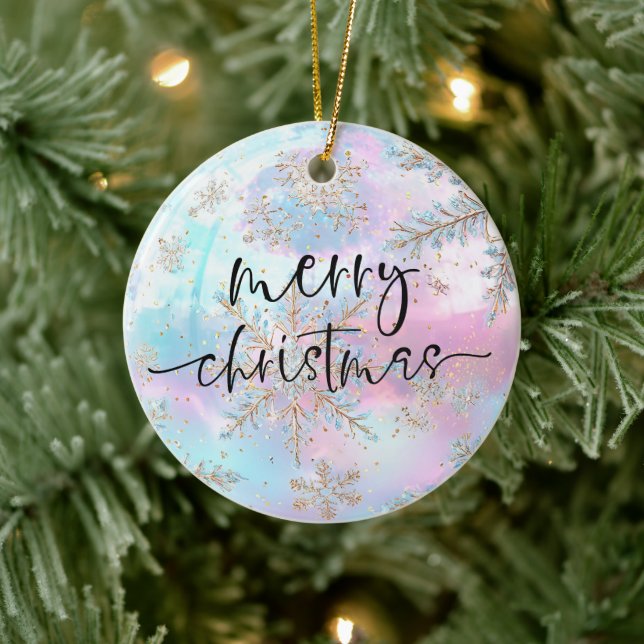 Ornamento De Cerâmica Pastos bonito com flocos de neve Dourados Feliz Na (Árvore)