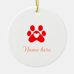 Ornamento De Cerâmica Pata de cachorro coração vermelho adicionar nome t