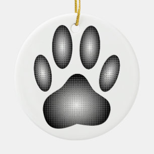 Ornamento De Cerâmica Pata de Cães Imprimida em Gradientes Pretos e Bran