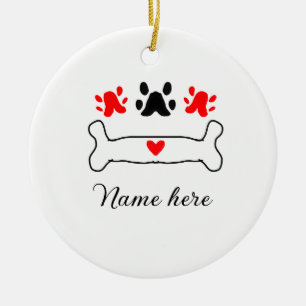 Ornamento De Cerâmica Pata de cão, coração vermelho animal de estimação