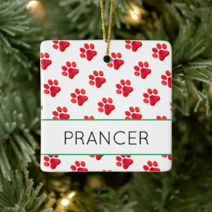 Ornamento De Cerâmica Pata de Natal Imprime o NOME DE PET Vermelho Diver