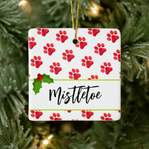 Ornamento De Cerâmica Pata de Natal Imprime o NOME DE PET Vermelho Diver
