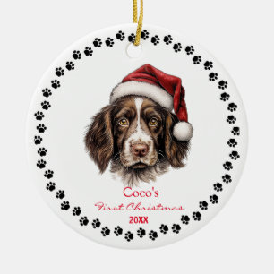 Ornamento De Cerâmica Pata de Santa Hat, Cachorro Espanhol, em Inglês