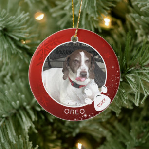 Ornamento De Cerâmica Pata do Cão Imprimir Flocos de Neve Vermelhos Estr