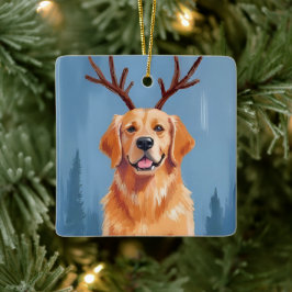 Ornamento De Cerâmica Patas de Rena do Golden Retriever | Natal