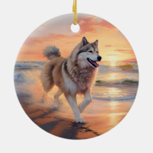 Ornamento De Cerâmica Patas Sareentas do Malamute do Alasca no pôr do so