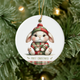 Ornamento De Cerâmica Patchwork Bunny First Christmas Keepsake Photo
