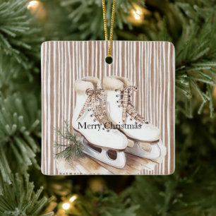 Ornamento De Cerâmica Patins de gelo creme bege natal
