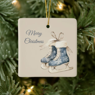 Ornamento De Cerâmica Patins de Gelo Flocos de Neve Azuis