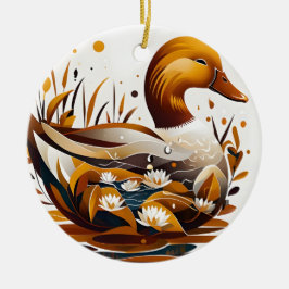 Ornamento De Cerâmica Pato Artsy com Pond em Silhouette