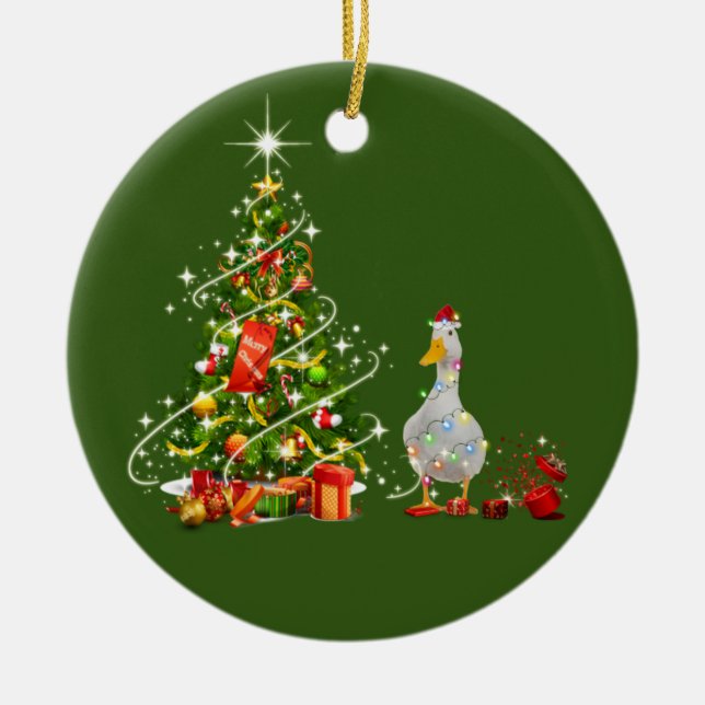Ornamento De Cerâmica Pato com o Natal do Chapéu (Frente)