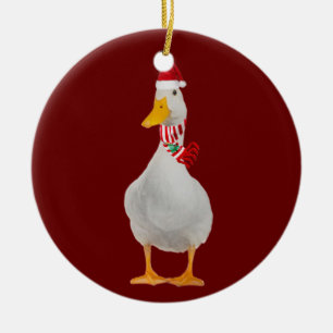 Ornamento De Cerâmica Pato com o Natal do Chapéu