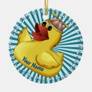 Ornamento De Cerâmica Pato de Borracha com Boné 