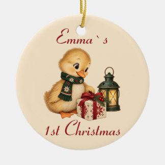 Ornamento De Cerâmica Pato do Primeiro Natal Personalizado do Bebê