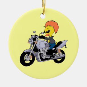 Ornamento De Cerâmica Pato dos desenhos animados em uma motocicleta