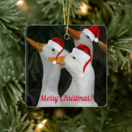 Ornamento De Cerâmica Patos Brancos Vestindo Feriado de Papai Noel