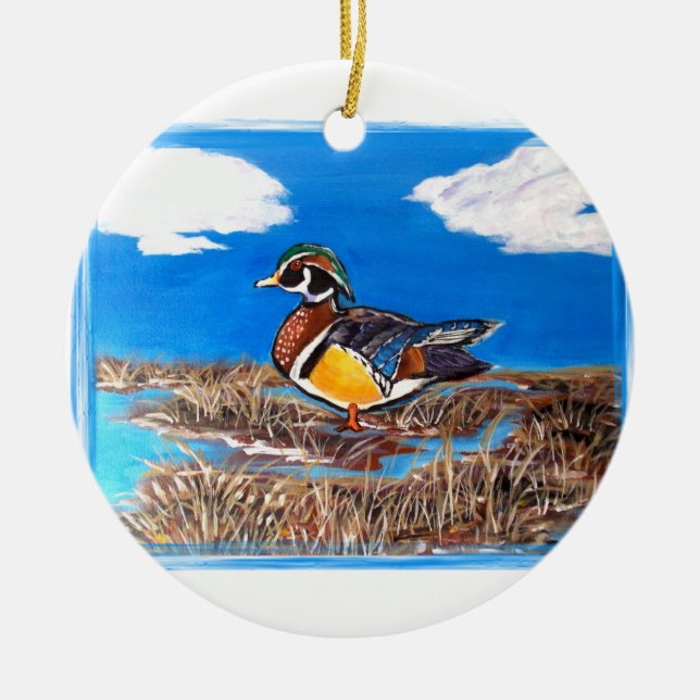 ORNAMENTO DE CERÂMICA PATOS DE MADEIRA (Frente)
