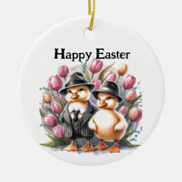 Ornamento De Cerâmica Patos de Páscoa Engraçados Antigos de Terno Tulipa