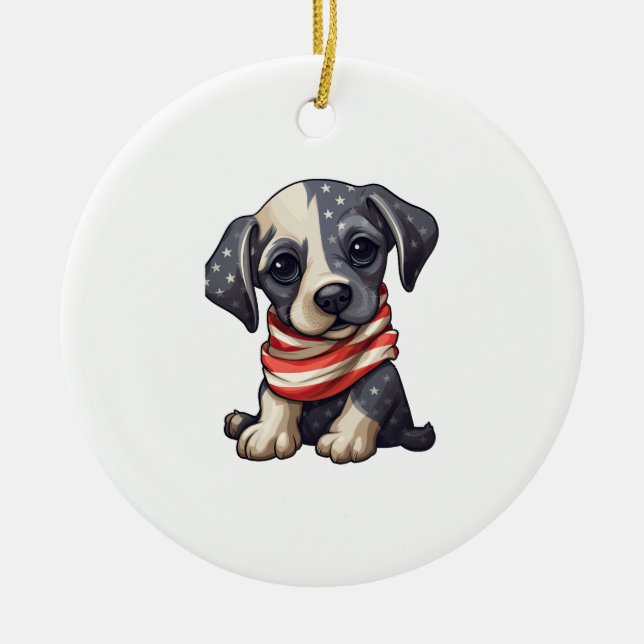 Ornamento De Cerâmica Patriotic Puppy - Style 11 (Frente)