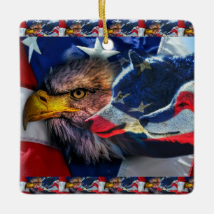 Ornamento De Cerâmica Patriótico da Bandeira do Lobo Bald Americano