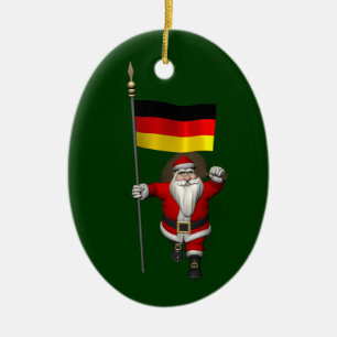 Ornamento De Cerâmica Patriótico Papai Noel Com Alferes Da Alemanha