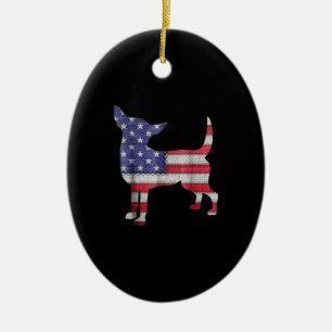 Ornamento De Cerâmica Patriótico Teacup Chihuahua American Flag Embroid