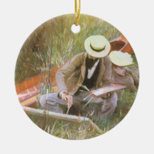 Ornamento De Cerâmica Paul Helleu Esboçando com Sua Esposa por JS Sargen