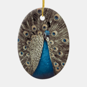 Ornamento De Cerâmica Pavão Azul Antiquado