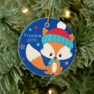 Ornamento De Cerâmica Pavimentos Personalizados Fox Christmas