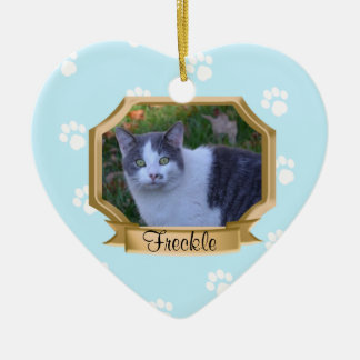 Ornamento De Cerâmica Paw Imprime Foto Pet Quadro Azul Claro