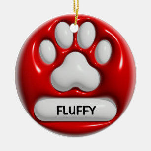 Ornamento De Cerâmica Paw Pet Impressão 3D Red White Nome Personalizado